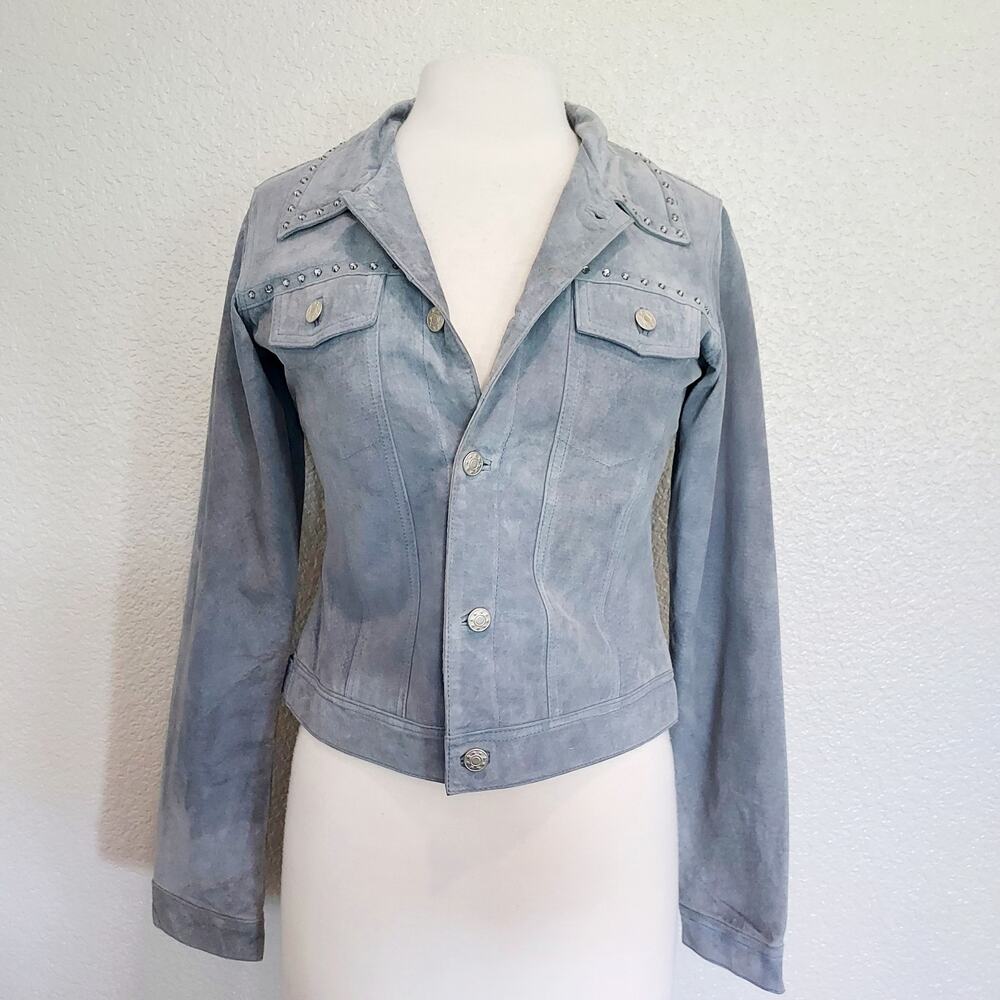 Lili Le Rose Baby Blue Suede Button Jacket Size M